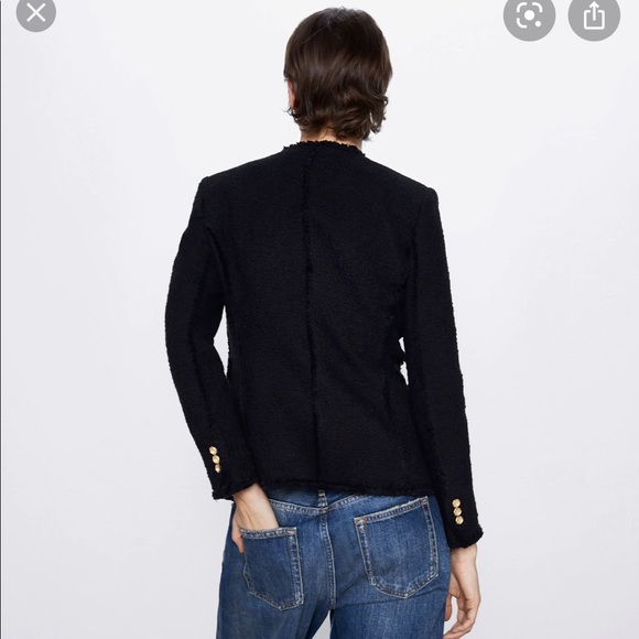 NWT Zara Black Lapelless Jacket with Gold Buttons - Picture 3 of 4